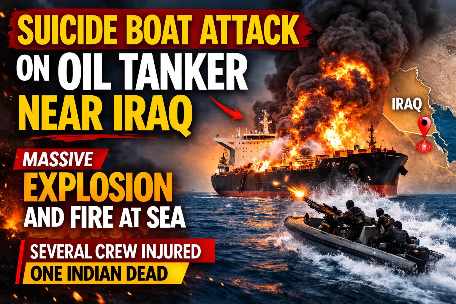Suicide Boat Attack on Oil Tanker Near Iraq | Explosion and Fire on Safesea Vishnu
