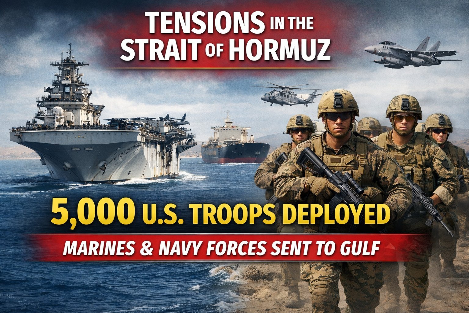 ਹੋਰਮੁਜ਼ ਜਲਡੰਡੀ ‘ਚ ਤਣਾਅ ਵਧਿਆ, ਅਮਰੀਕਾ ਵੱਲੋਂ 5,000 ਮਰੀਨ ਤਾਇਨਾਤ