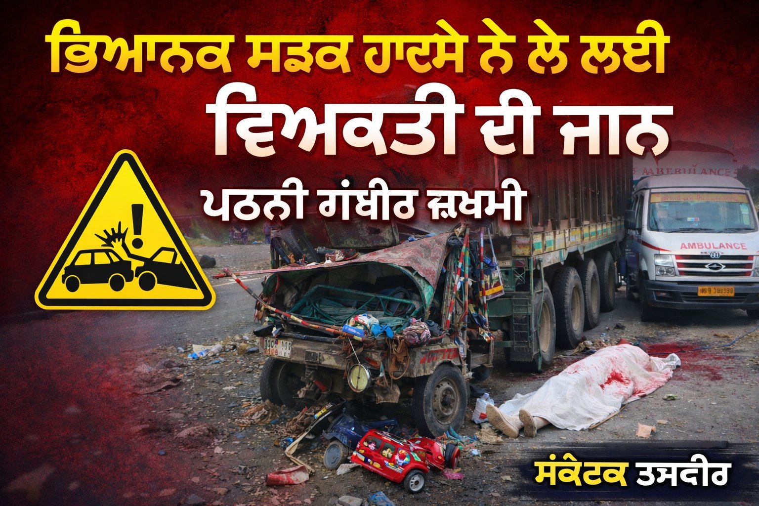 ਭਿਆਨਕ ਸੜਕ ਹਾਦਸੇ ਨੇ ਲੈ ਲਈ ਵਿਅਕਤੀ ਦੀ ਜਾਨ, ਪਤਨੀ ਗੰਭੀਰ ਜ਼ਖਮੀ