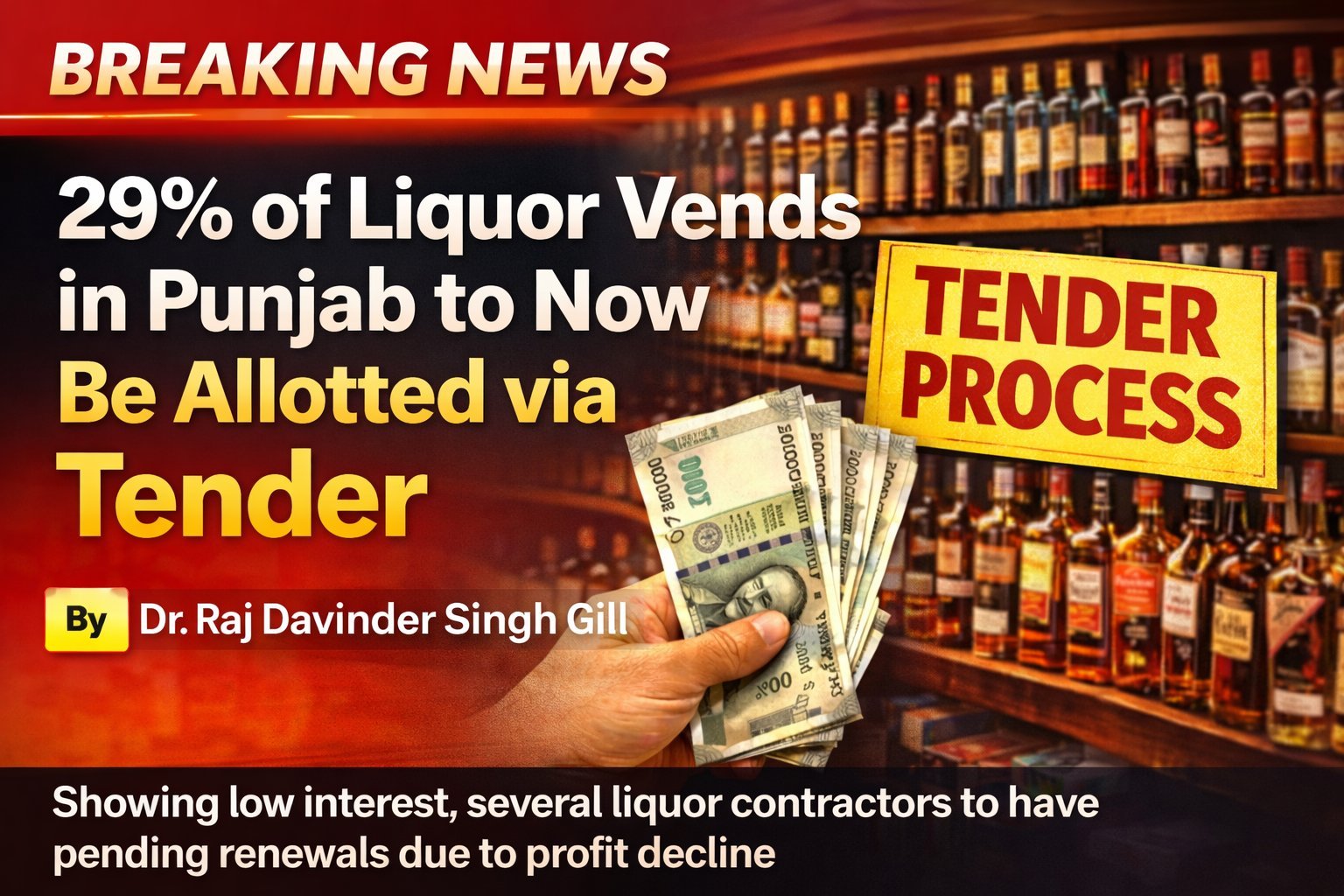 ਪੰਜਾਬ ਵਿੱਚ 29 ਫ਼ੀਸਦੀ ਸ਼ਰਾਬ ਦੇ ਠੇਕੇ ਹੁਣ ਟੈਂਡਰ ਰਾਹੀਂ ਹੋਣਗੇ ਅਲਾਟ